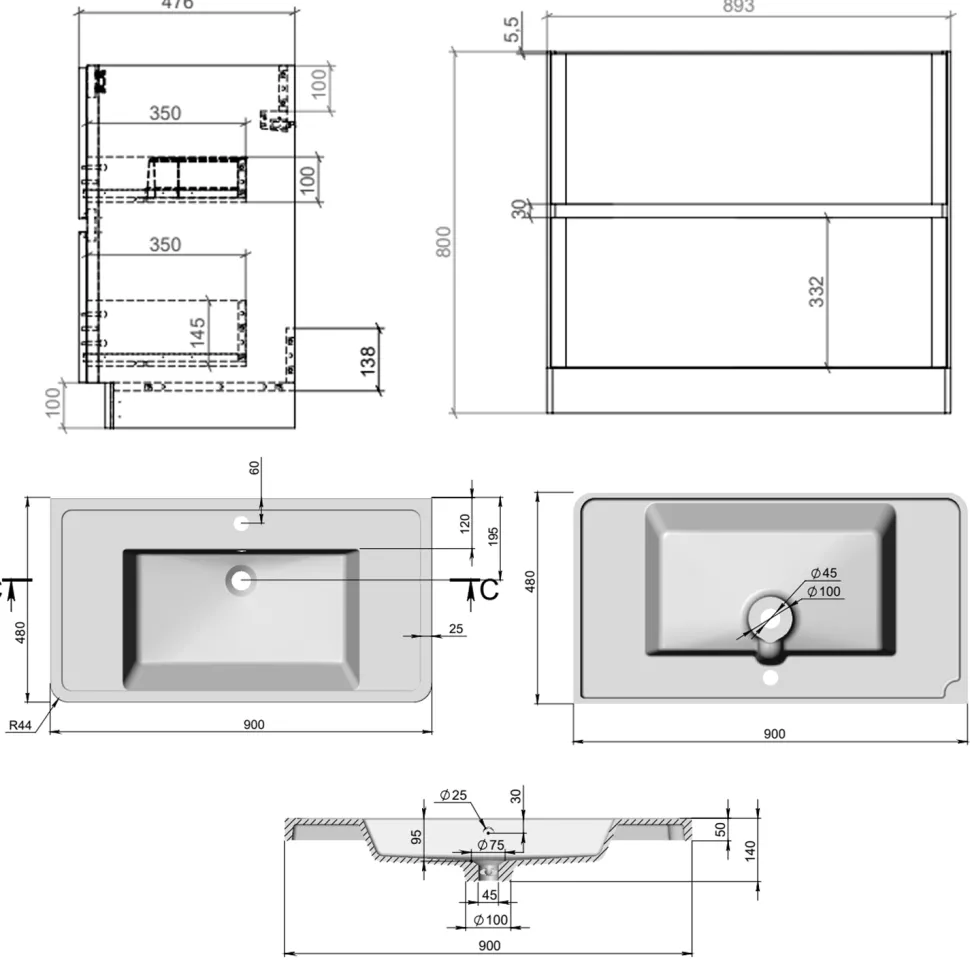Drench Origin 900mm Floorstanding Vanity Unit & Basin