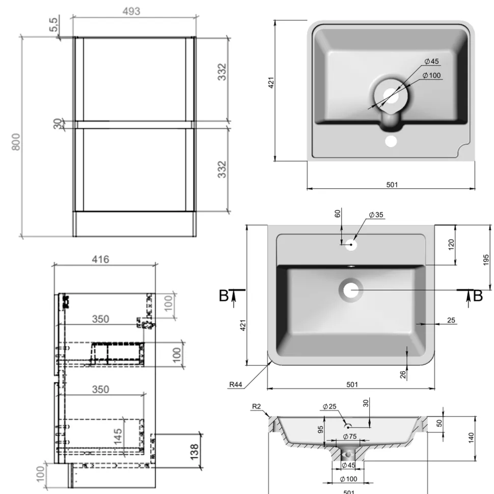 Drench Origin 500mm Floorstanding Vanity Unit & Basin