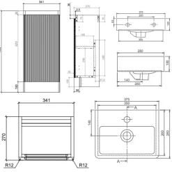 Drench Origin 340mm Fluted Cloakroom Floorstanding Vanity Unit & Basin