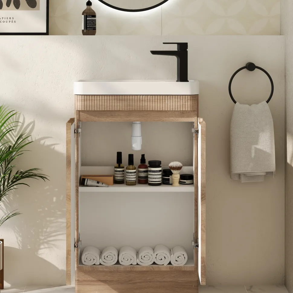 Drench Origin 500mm Fluted Cloakroom Floorstanding Vanity Unit & Basin