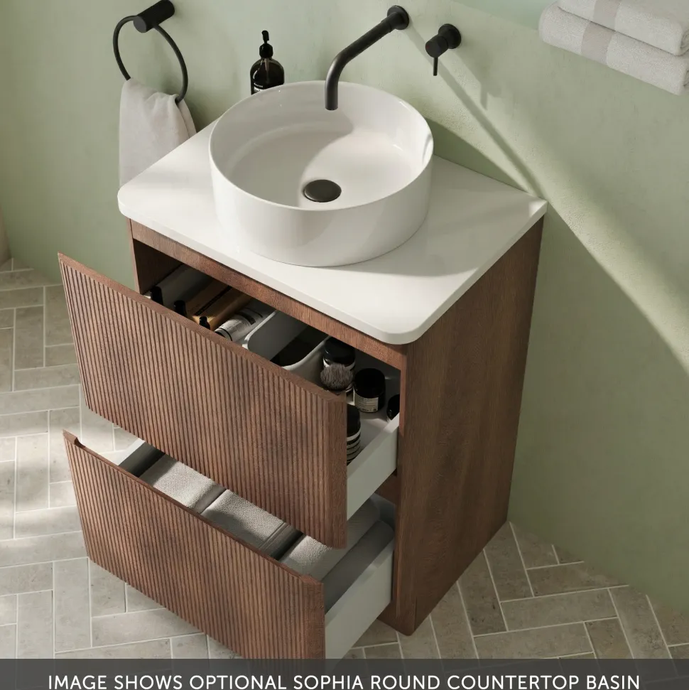 Drench Origin 600mm Fluted Floorstanding Vanity Unit & Countertop