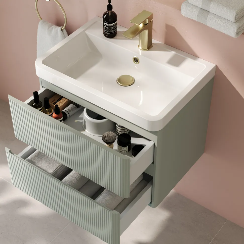 Drench Origin 600mm Fluted Wall Mounted Vanity Unit & Basin