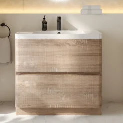 Drench Origin 900mm Light Oak Fluted Floorstanding Vanity Unit & Basin