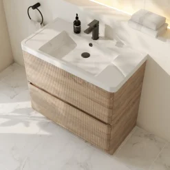 Drench Origin 900mm Light Oak Fluted Floorstanding Vanity Unit & Basin