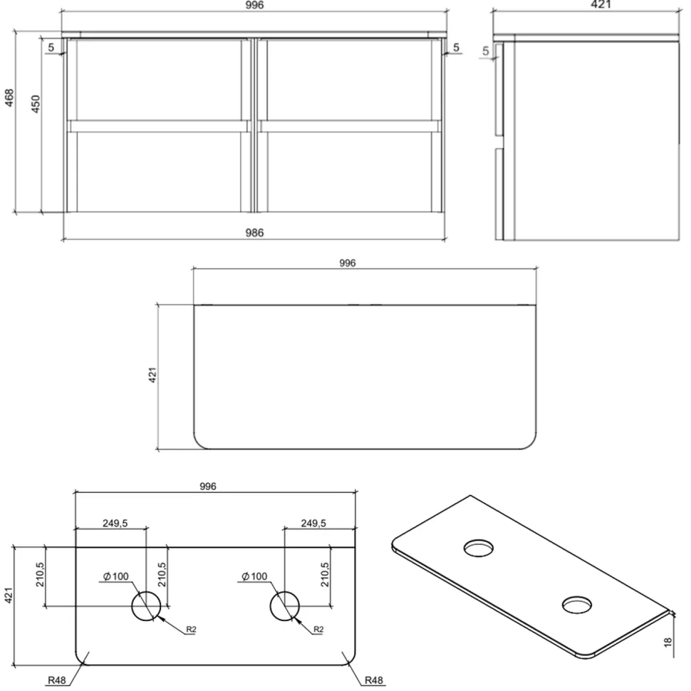 Drench Origin 1000mm Wall Mounted Vanity Unit & Countertop
