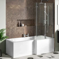 Drench Polished Chrome Double Hinged L-Shaped Bath Screen - 1400 x 800mm
