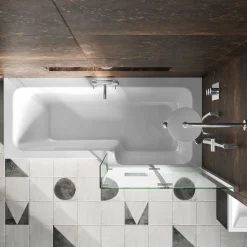 Drench Polished Chrome Double Hinged L-Shaped Bath Screen - 1400 x 800mm
