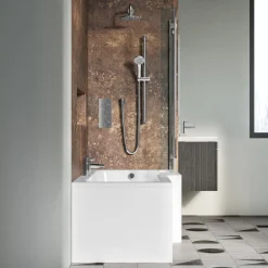 Drench Polished Chrome Double Hinged L-Shaped Bath Screen - 1400 x 800mm
