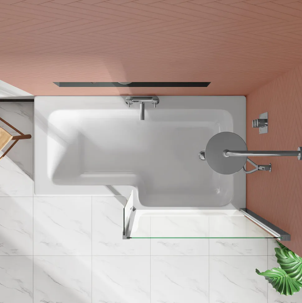 Drench Polished Chrome Fixed L-Shaped Bath Screen with Fixed Return - 1400 x 800mm