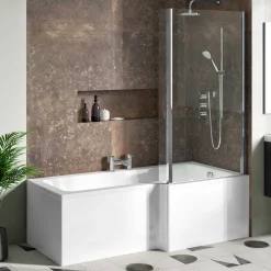 Drench Polished Chrome Fixed L-Shaped Bath Screen with Fixed Return - 1400 x 800mm
