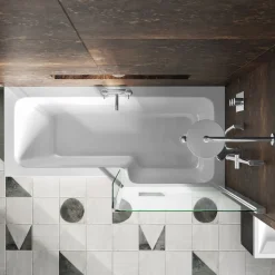 Drench Polished Chrome Fixed L-Shaped Bath Screen with Fixed Return - 1400 x 800mm