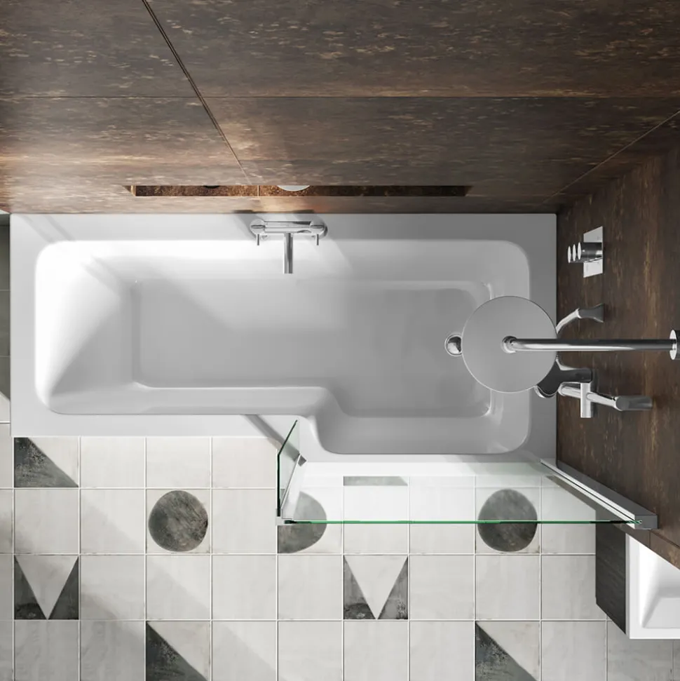 Drench Polished Chrome Fixed L-Shaped Bath Screen with Fixed Return - 1400 x 800mm
