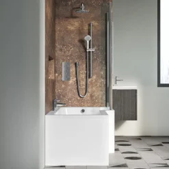 Drench Polished Chrome Fixed L-Shaped Bath Screen with Fixed Return - 1400 x 800mm