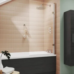 Drench Polished Chrome 8mm Square Corner Hinged Bath Screen - 1520 x 815mm