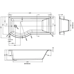 Drench P Shaped Shower Bath & Optional Panel - 1700mm