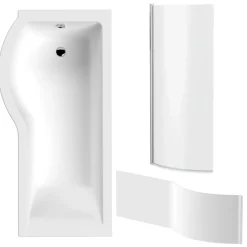 Drench P Shaped Shower Bath with Front Panel and Shower Screen - 1700mm