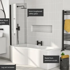 Drench P Shaped Shower Bath with Front Panel and Shower Screen - 1700mm