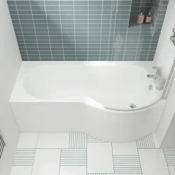 Drench P Shaped Shower Bath with Front Panel and Shower Screen - 1700mm