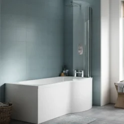 Drench P Shaped Shower Bath with Front Panel and Shower Screen - 1700mm