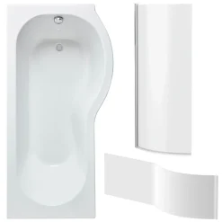 Drench P Shaped Shower Bath with Front Panel and Shower Screen - 1700mm