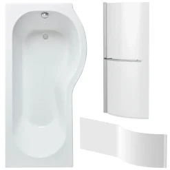 Drench P Shaped Shower Bath with Front Panel and Shower Screen - 1700mm