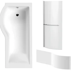 Drench P Shaped Shower Bath with Front Panel and Shower Screen - 1700mm