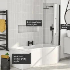 Drench P Shaped Shower Bath with Front Panel and Shower Screen - 1500mm