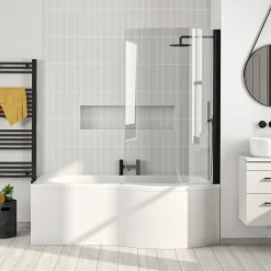 Drench P Shaped Shower Bath with Front Panel and Shower Screen - 1500mm