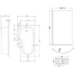 Drench P Shaped Shower Bath with Front Panel and Shower Screen - 1500mm