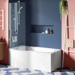 Drench P Shaped Shower Bath with Front Panel and Shower Screen - 1500mm