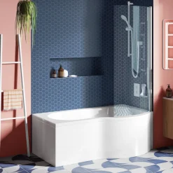 Drench P Shaped Shower Bath with Front Panel and Shower Screen - 1500mm