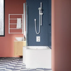 Drench P Shaped Shower Bath with Front Panel and Shower Screen - 1500mm