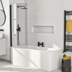Drench P Shaped Shower Bath with Front Panel and Shower Screen - 1500mm