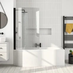 Drench P Shaped Shower Bath with Front Panel and Shower Screen - 1500mm