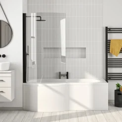 Drench P Shaped Shower Bath with Front Panel and Shower Screen - 1500mm