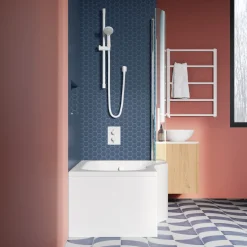 Drench P Shaped Shower Bath with Front Panel and Shower Screen - 1500mm
