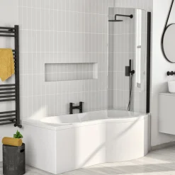 Drench P Shaped Shower Bath with Front Panel and Shower Screen - 1500mm