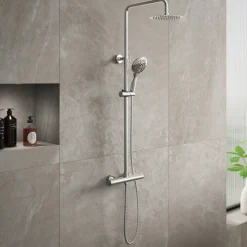 Drench Round Telescopic WRAS-Approved Thermostatic Rigid Riser Shower Set with Slim Head