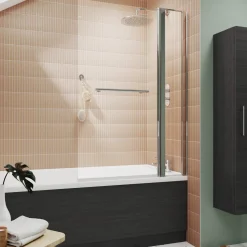 Drench Square Corner Bath Screen with Fixed Inline Panel & Rail - 1433 x 983mm