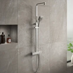 Drench Square Telescopic WRAS-Approved Thermostatic Rigid Riser Shower Set with Slim Head