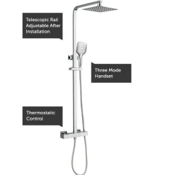 Drench Square Telescopic WRAS-Approved Thermostatic Rigid Riser Shower Set with Slim Head
