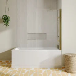 Drench Straight Single Ended Square Bath & Brushed Brass Shower Screen