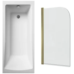 Drench Straight Single Ended Square Bath & Brushed Brass Shower Screen