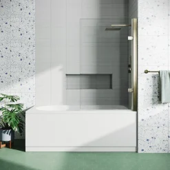 Drench Straight Single Ended Curved Bath & Brushed Brass Shower Screen