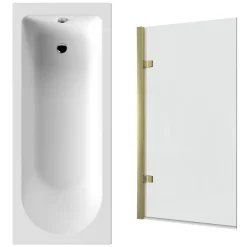 Drench Straight Single Ended Curved Bath & Brushed Brass Shower Screen