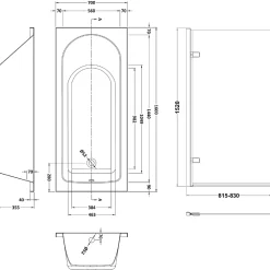 Drench Straight Single Ended Curved Bath & Brushed Brass Shower Screen
