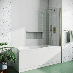 Drench Straight Single Ended Curved Bath & Brushed Brass Shower Screen