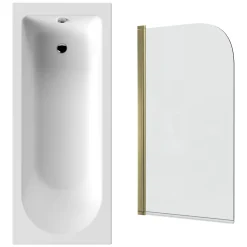 Drench Straight Single Ended Curved Bath & Brushed Brass Shower Screen