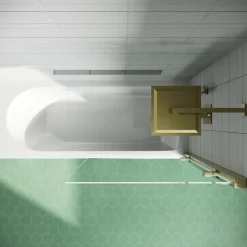 Drench Straight Single Ended Curved Bath & Brushed Brass Shower Screen