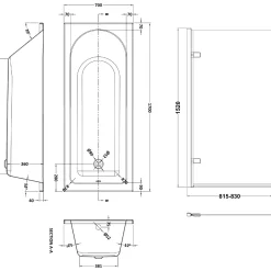 Drench Straight Single Ended Curved Bath & Brushed Brass Shower Screen